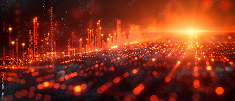 Fototapeta premium Legs on a 3D holographic stock market graph, dark setting, 3D model style