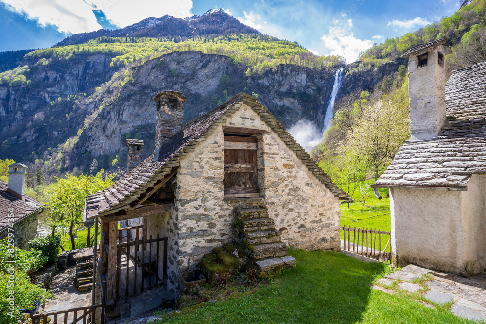 Foroglio Village view in Val Bavona of Switzerland Foroglio Village view in Val Bavona of Switzerland