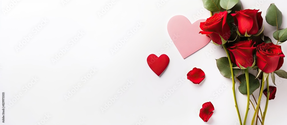 A Valentine s Day greeting card with a bouquet of flowers and a red heart displayed on a white background providing ample space for inserting an image A Valentine s Day greeting card with a bouquet of flowers and a red heart displayed on a white background providing ample space for inserting an image