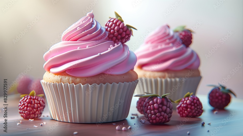 Detailed 3D Cupcake with Hyperrealistic Style. Detailed 3D Cupcake with Hyperrealistic Style.