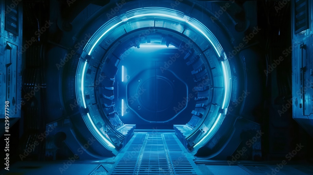 Glowing Blue Doorway to a Futuristic Space Station. Glowing Blue Doorway to a Futuristic Space Station.