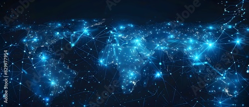 Fototapeta Naklejka Na Ścianę i Meble -  Abstract digital world map on blue background with binary code and global network connection technology concept, data transfer and cyber security in the cyberspace