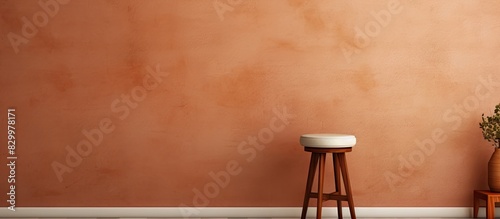 Indoor next to a brown wall there is a chic stool There is enough space on the wall for adding text or images. with copy space image. Place for adding text or design photo