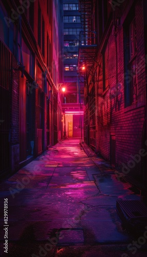 Enigmatic Neon Alley at Night - Surreal Urban Scene for Cinematic Design, Posters, or Prints