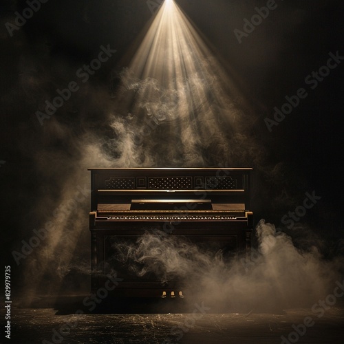 spotlight shining on an old piano