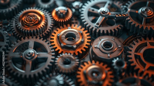 A collection of mechanical gears and cogs.