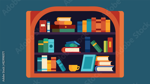 A students favorite books and magazines carefully arranged in a cubby hole creating a cozy reading nook for break time.. Vector illustration