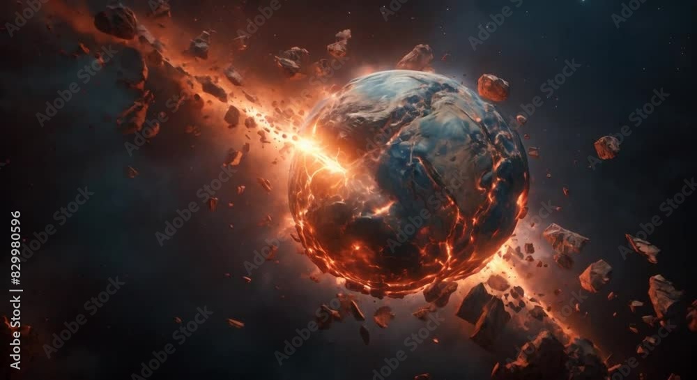 An asteroid hitting the earth causing a huge explosion. An asteroid hitting the earth causing a huge explosion.