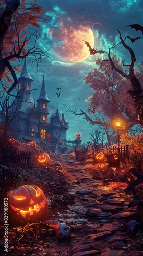 Halloween Night with a Pumpkin Haunted House