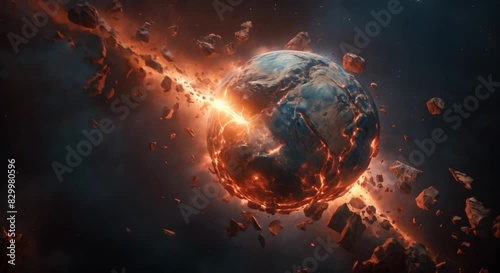 An asteroid hitting the earth causing a huge explosion.