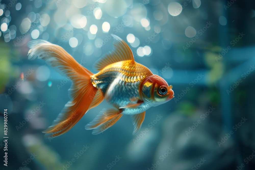 Tranquil goldfish habitat. Stunning aquatic plants in aquarium background Tranquil goldfish habitat. Stunning aquatic plants in aquarium background