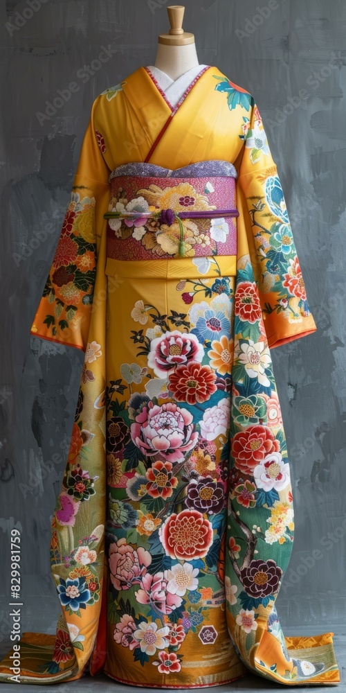 A kimono with a floral pattern A kimono with a floral pattern