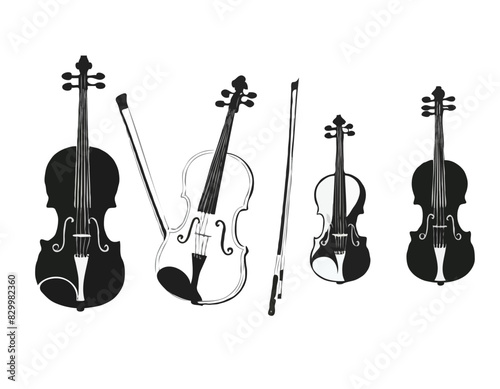 Ensemble de violons. Silhouettes noires vectorielles 