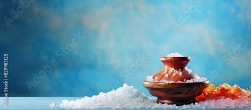 Colorful background with a saltcellar and a heap of salt providing ample copy space for an image photo