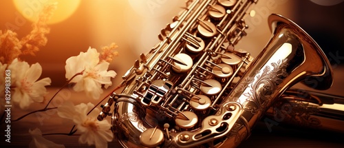 Vintage saxophone with intricate patterns, sepia tones, retro illustration, nostalgic feel 8K , high-resolution, ultra HD,up32K HD photo