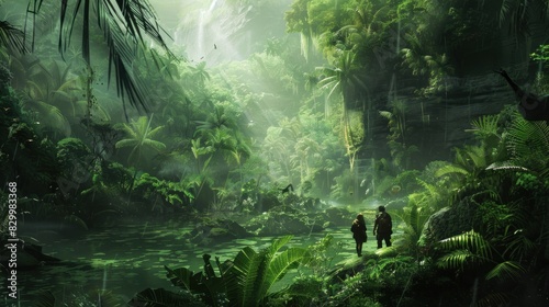group of people exploring a jungle