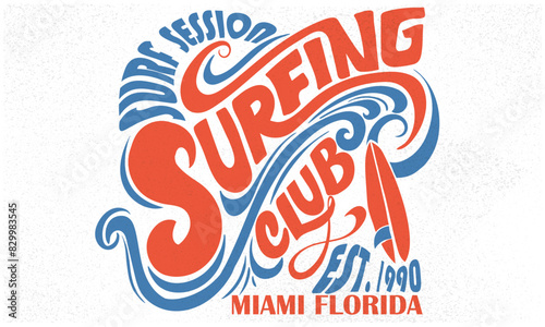Summer vibes typographic artwork. Surf slogan design. Surfing club logo design. beach t shirt artwork.