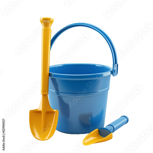 A beach bucket and shovel, isolated on a transparent background