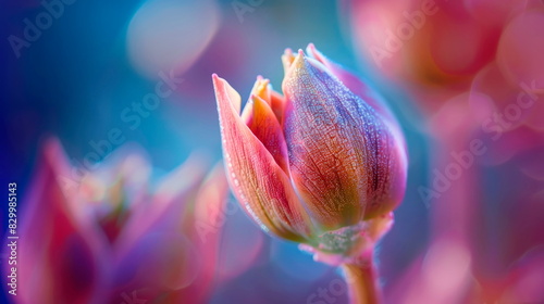 Macro photograph of a delicate flower bud, highlighting the intricate petals and textures in exquisite detail. Generative AI