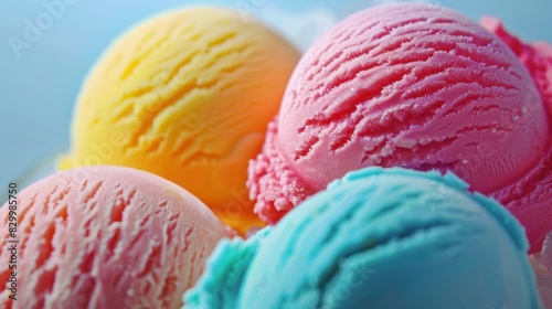 close-up of different colored scoops of icecream