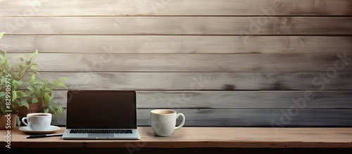 On the wooden office desk t...