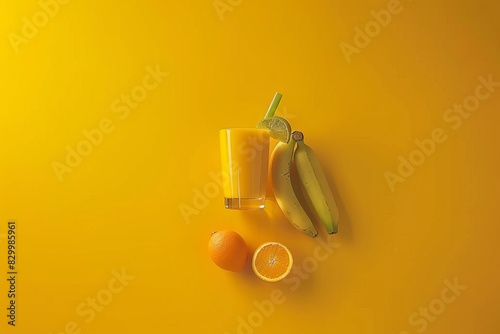 Yellow bell pepper and lemon on a yellow background, symbolizing fresh and healthy food in a vibrant, modern setting. photo