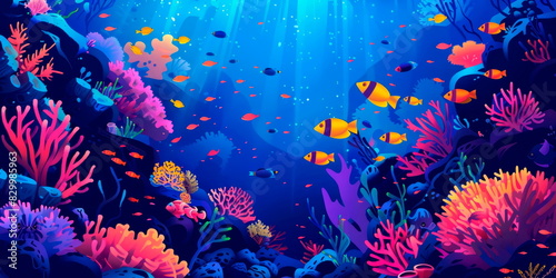 coral reef with tropical fish and Save Our Reefs , vibrant colors © Лилия Захарчук