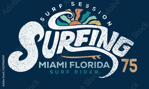 Miami surfing club vector design. Summer slogan vector design. Beach club artwork. Miami beach artwork.