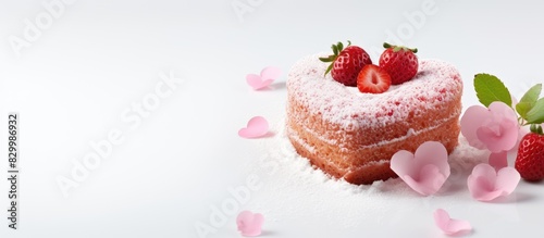 A heart shaped cake perfect for Valentine s Day or Mother s Day stands alone on a white background providing ample copy space in the image