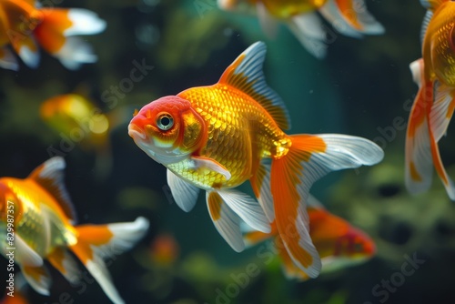 Serenity in the aquarium. Goldfish swimming amongst gorgeous aquatic flora