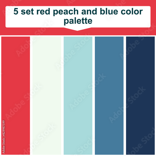 5 set red peach and blue color palette. Elegant blue and peach red colors palette. Beautiful color palette
