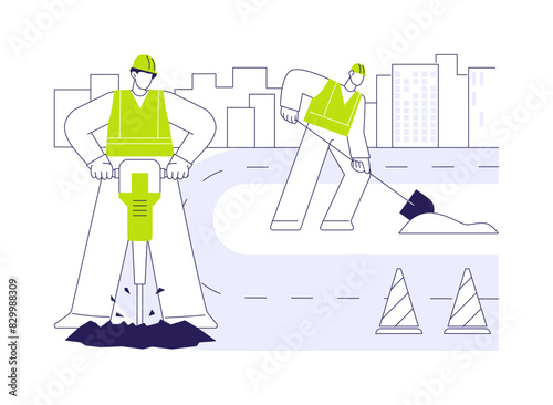 Road maintenance work abstract concept vector illustration.