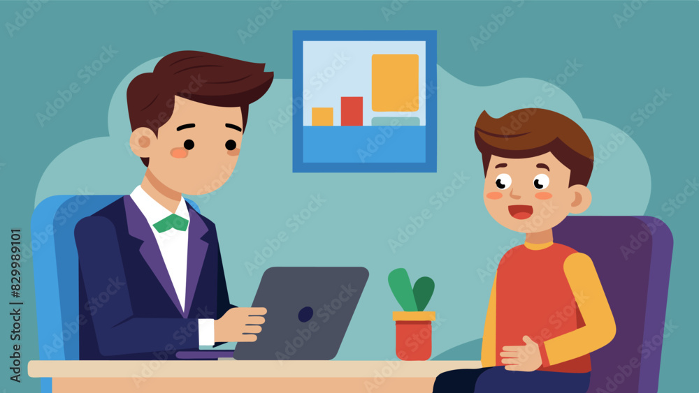 A mentee nervously prepping for a job interview while their mentor offers words of encouragement and advice.. Vector illustration A mentee nervously prepping for a job interview while their mentor offers words of encouragement and advice.. Vector illustration