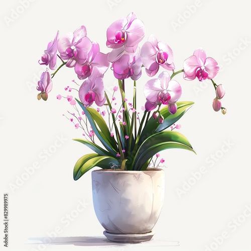 Wallpaper Mural A beautiful pink orchid plant in a white pot, isolated on a white background. Torontodigital.ca