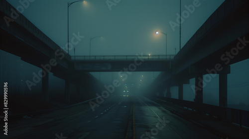 Foggy Overpass at Night - Liminal Image photo