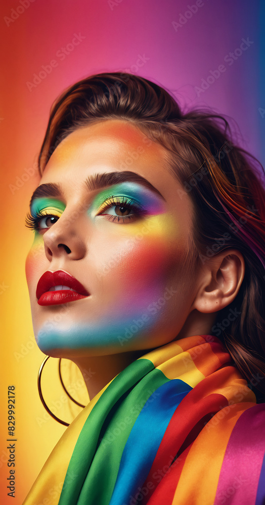 Obraz premium LGBTQ couple illustration banner, rainbow color artwork, creative illustration of diverse people of the transgender and LGB community