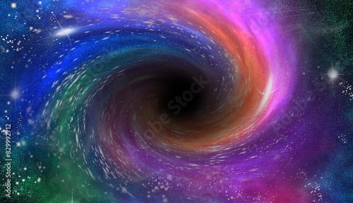 Illustration for multicolor black hole. Digital blowhole imagination photo