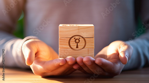 Protecting Intellectual Property: Person Holding Copyright Symbol on Wooden Block for Author Rights and Patented Content. Copyleft and Trademark License Concept. photo