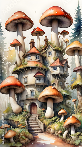 Fairytale mushroom house in fantasy forest 