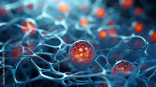 Biotech Cell Interconnected Lines:A Captivating 3D Visualization of Intricate Biotech Cellular Structures © yelosole