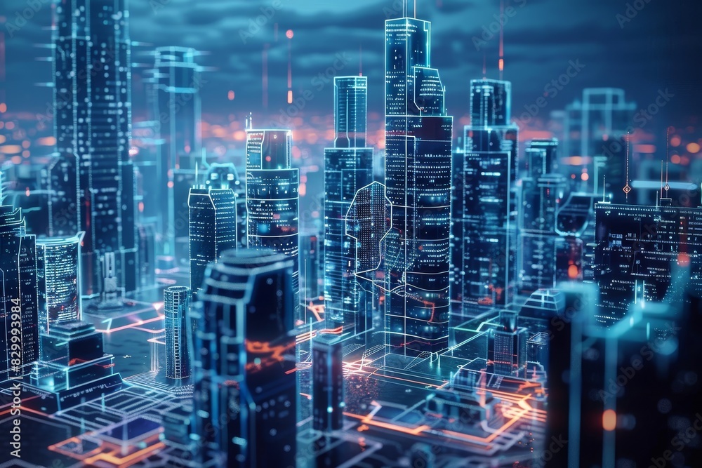 Fototapeta premium Visualizing Advanced Architectural Software: A Futuristic Skyline