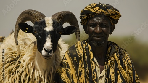 Sahelian Ram with a white and black coat.  photo