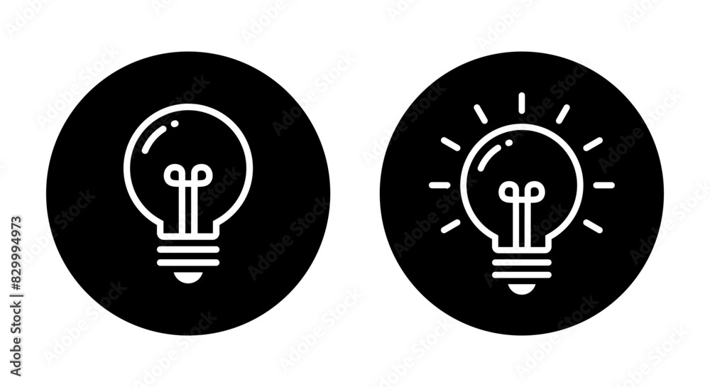 Light bulb line icon on black circle. Lamp, idea, creativity concept Light bulb line icon on black circle. Lamp, idea, creativity concept