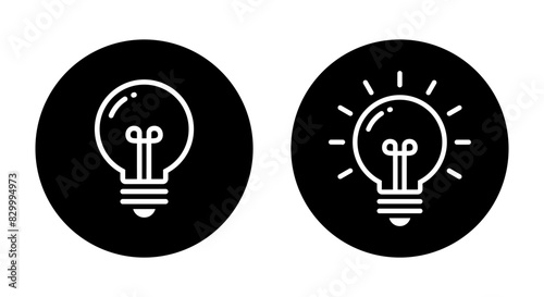 Light bulb line icon on black circle. Lamp, idea, creativity concept