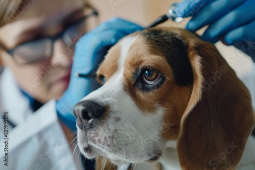 Wallpaper Mural Veterinarian examining beagle dog's ear. Examination and treatment of pets in a veterinary clinic. Torontodigital.ca