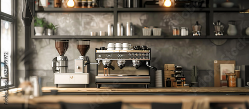 small modern grey industrial concept cafe coffee shop with round bar