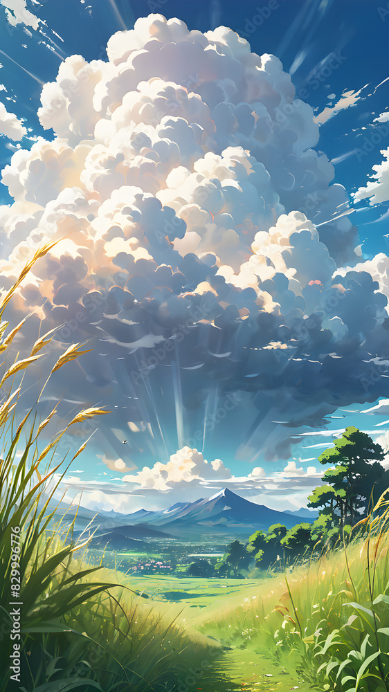 Fototapeta premium landscape with clouds and sun