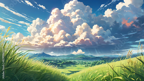 landscape with clouds and sun
