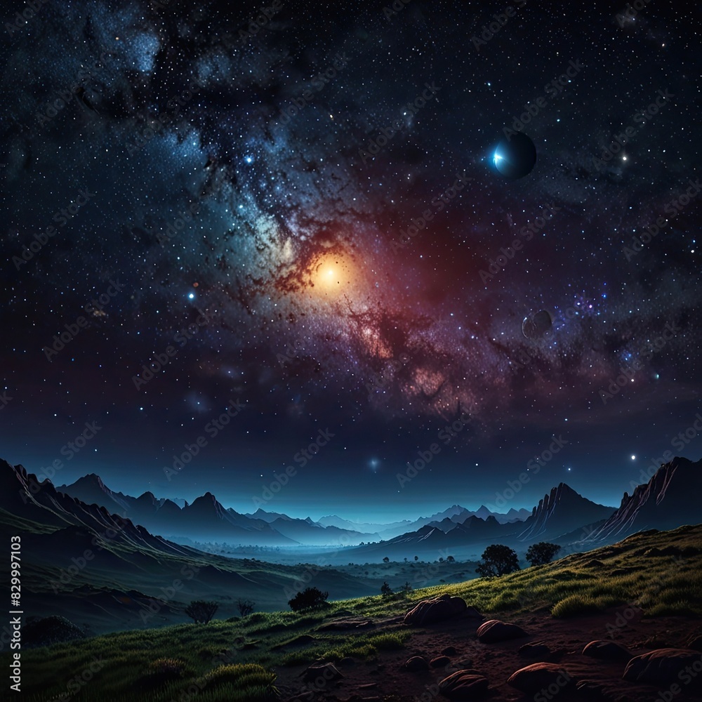 Naklejka premium Sunrise view captured,抉择 (jué zé) between space and desert: a fiery orb emerges on the horizon