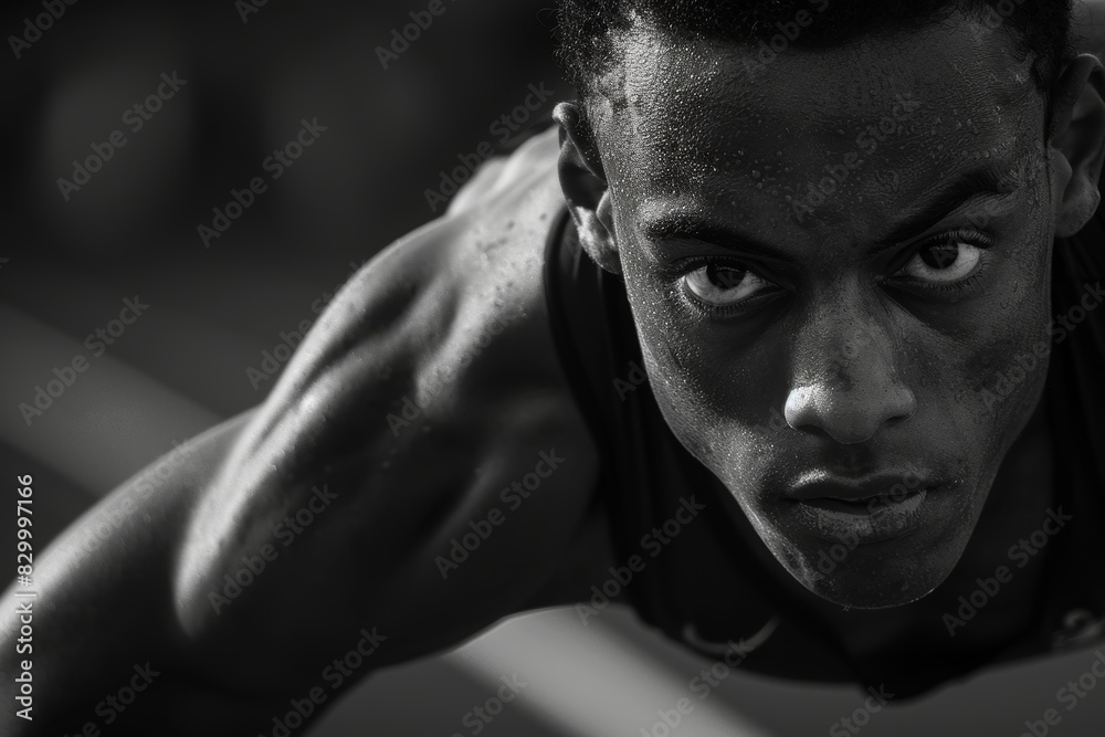 Focused Athlete in Intense Workout: Determination and Strength in Black and White Fitness Photography Focused Athlete in Intense Workout: Determination and Strength in Black and White Fitness Photography